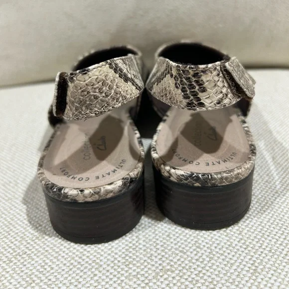 Clarks Comfort Flats Faux Snakeskin Slingback Shoe Women's Size 9 Cream Black - Picture 5 of 8